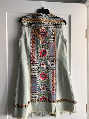 Double D Ranch Light Blue Embroidered Denim Zip Dress